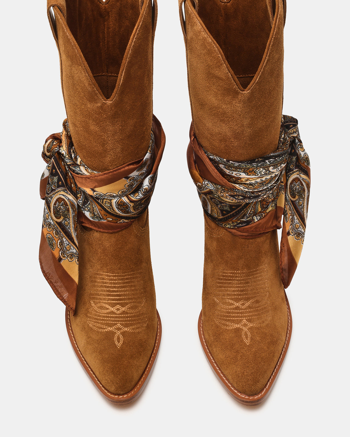 SALLY SCARF Chestnut Suede Pointed-Toe Western Block Heel Women's Boot | Steve Madden outlet