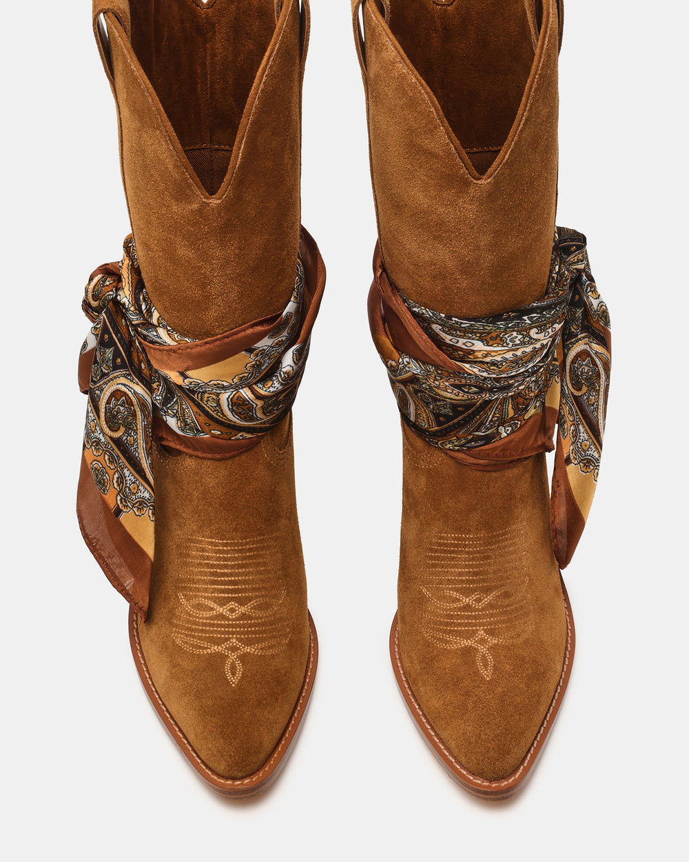 SALLY SCARF Chestnut Suede Pointed-Toe Western Block Heel Women's Boot | Steve Madden outlet