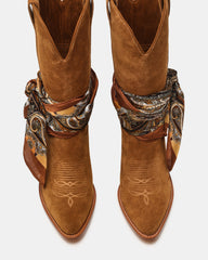 SALLY SCARF Chestnut Suede Pointed-Toe Western Block Heel Women's Boot | Steve Madden outlet