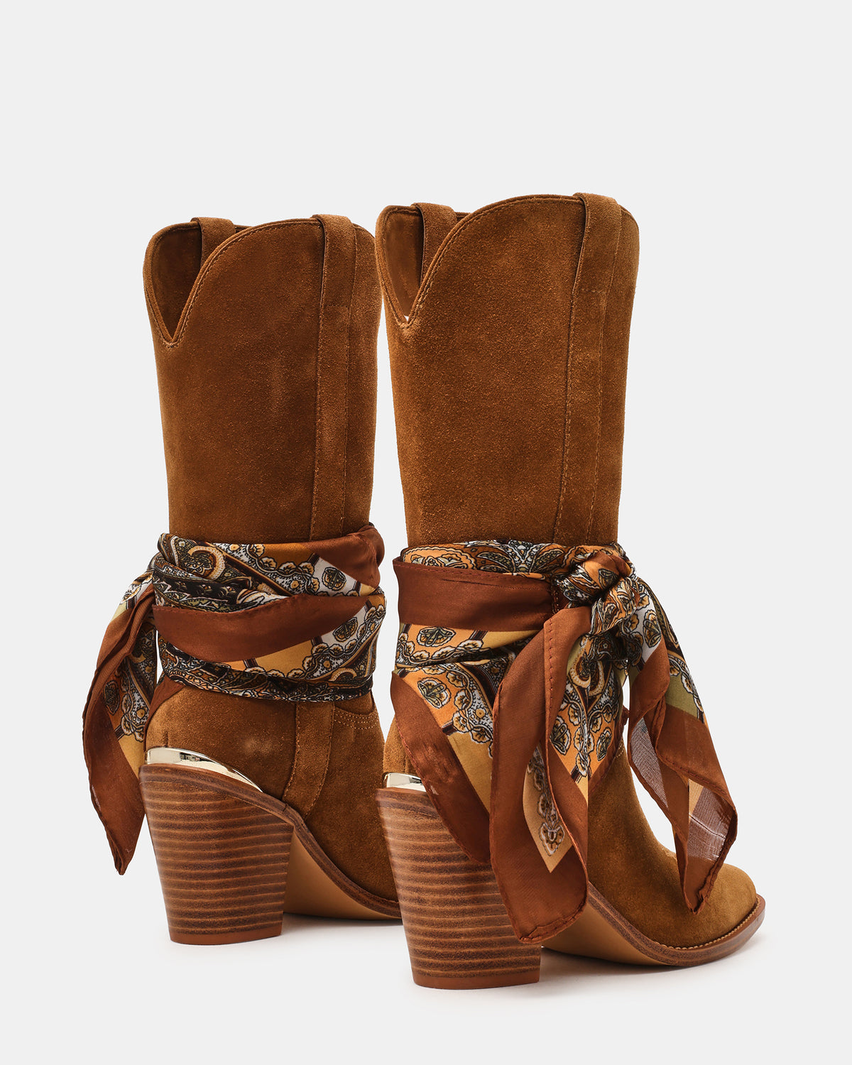 SALLY SCARF Chestnut Suede Pointed-Toe Western Block Heel Women's Boot | Steve Madden outlet