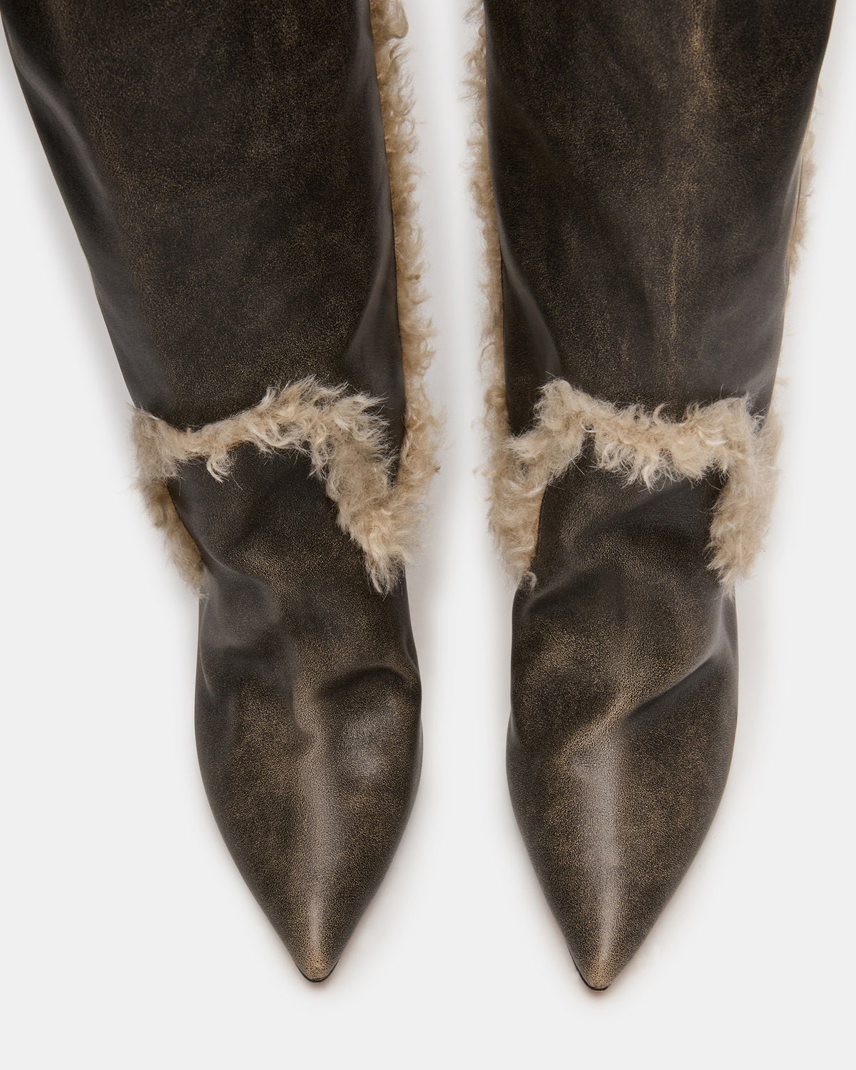 BADDIE Faux Fur Brown Distressed Over-The-Knee Moto Women's Boot | Steve Madden on Sale