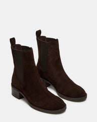 KAPLAN Brown Suede Chelsea Block Heel Women's Ankle Boot | Steve Madden US