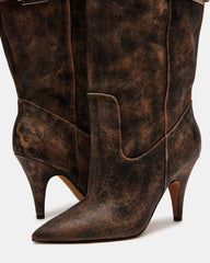 BADDIE Brown Distressed Over-The-Knee Moto Women's Boot | Steve Madden for Sale