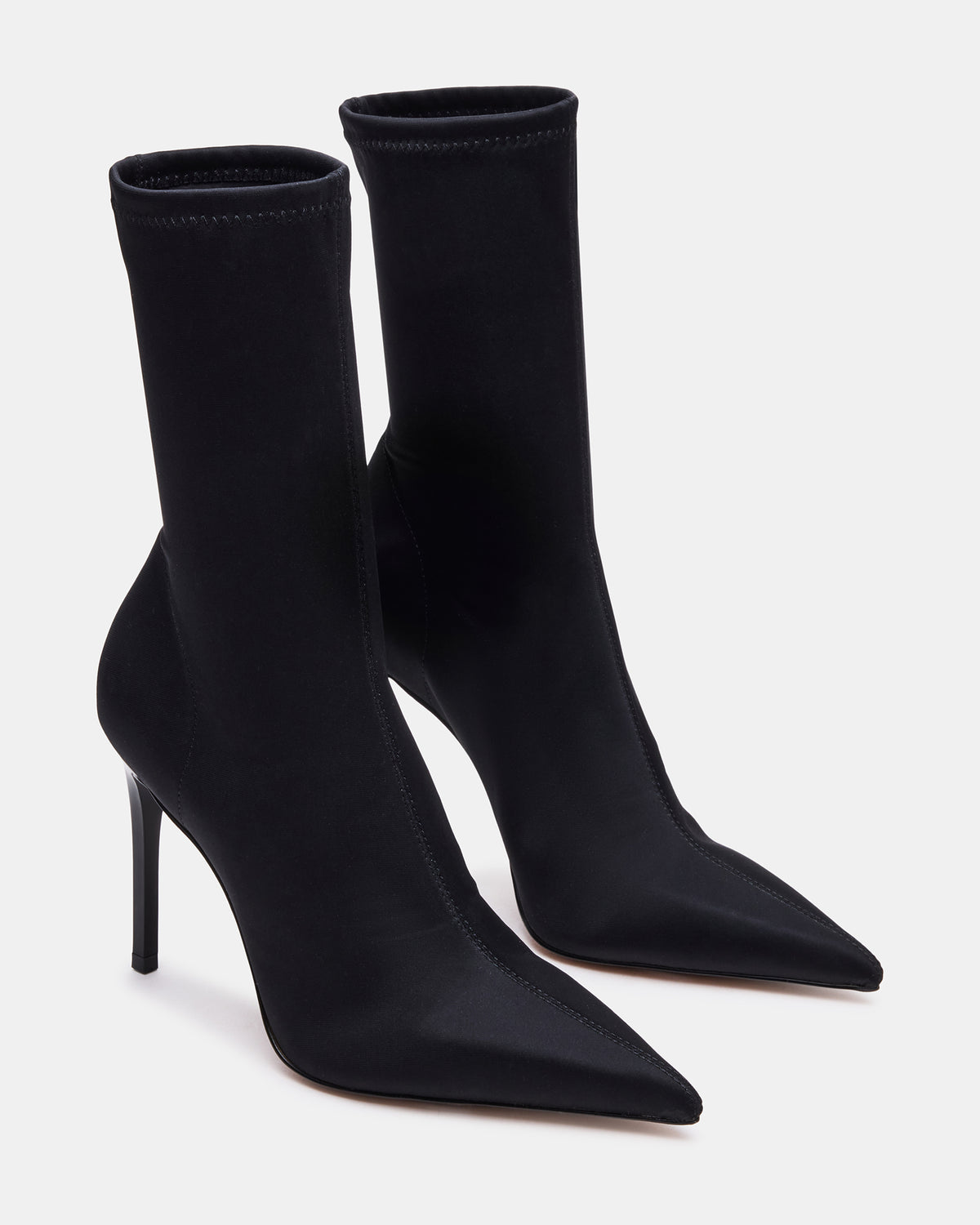 MIDNITE Black Pointed-Toe Stiletto Heel Sock Women's Ankle Boot | Steve Madden Sale