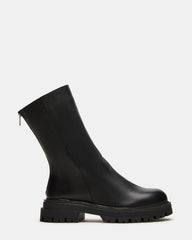 LAMI Black Leather Lug Sole Women's Ankle Boot | Steve Madden on Sale