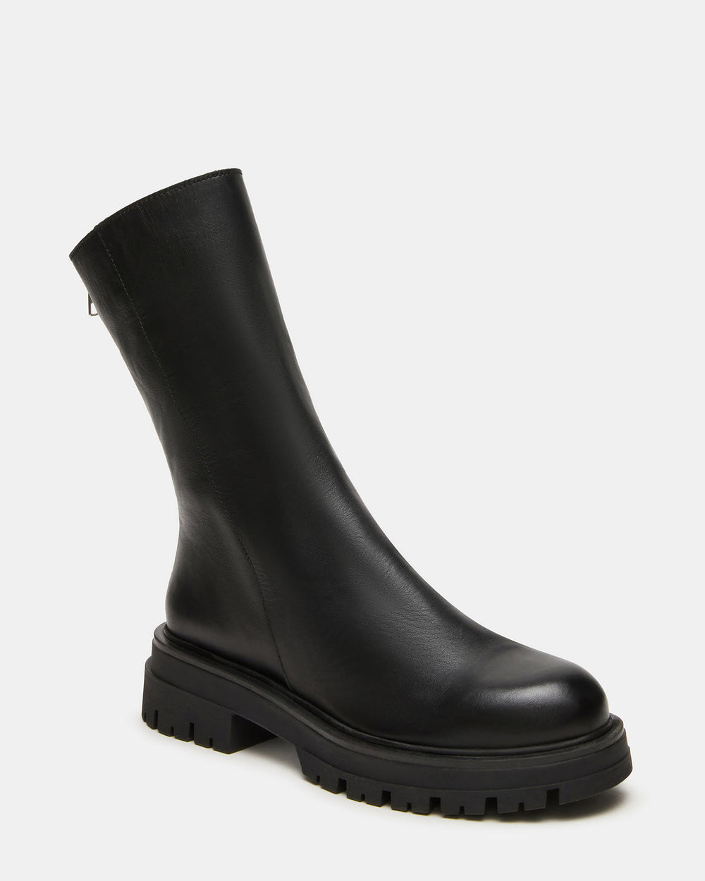 LAMI Black Leather Lug Sole Women's Ankle Boot | Steve Madden on Sale
