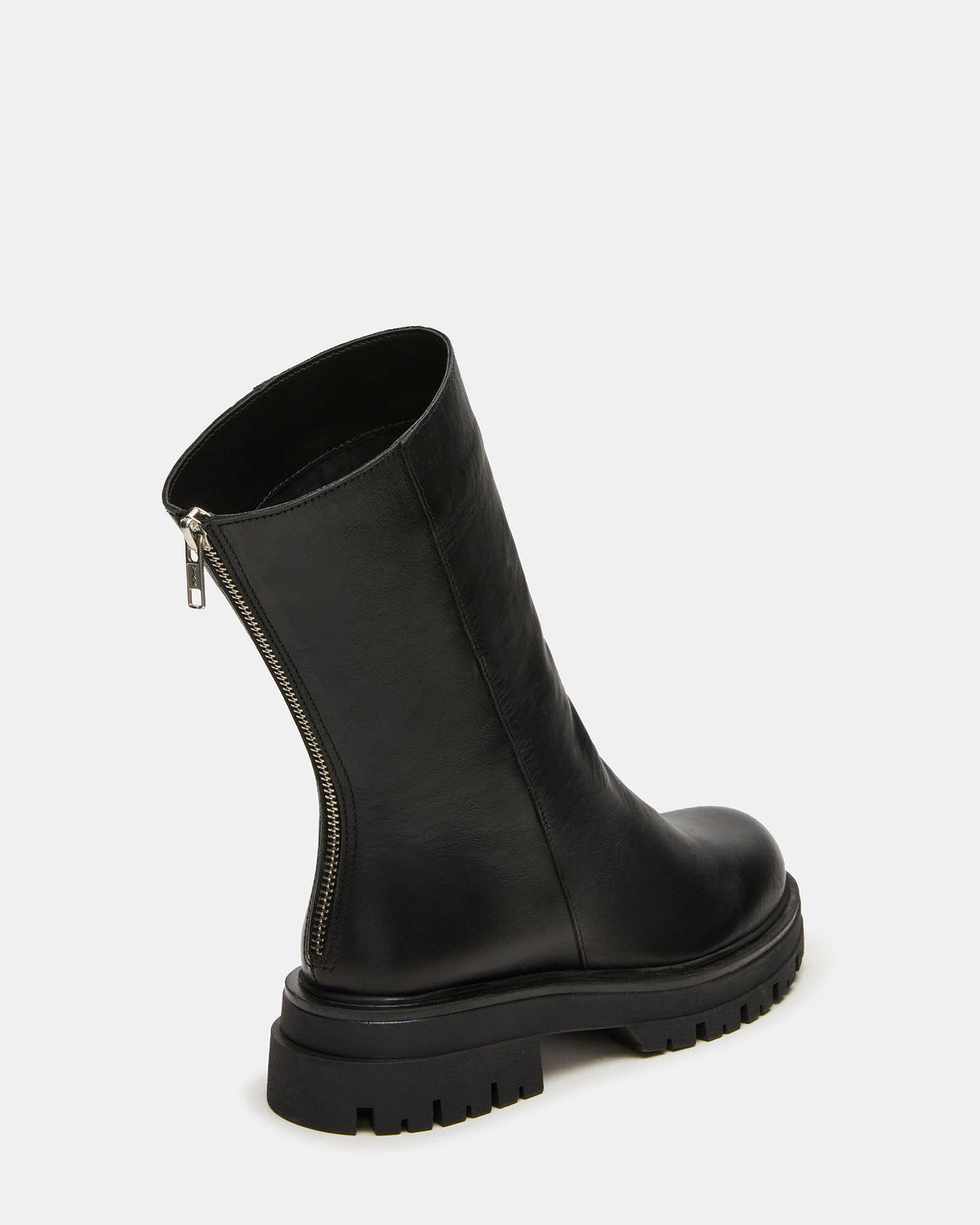LAMI Black Leather Lug Sole Women's Ankle Boot | Steve Madden on Sale