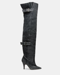 BADDIE Black Distressed Over-The-Knee Moto Women's Boot | Steve Madden near me