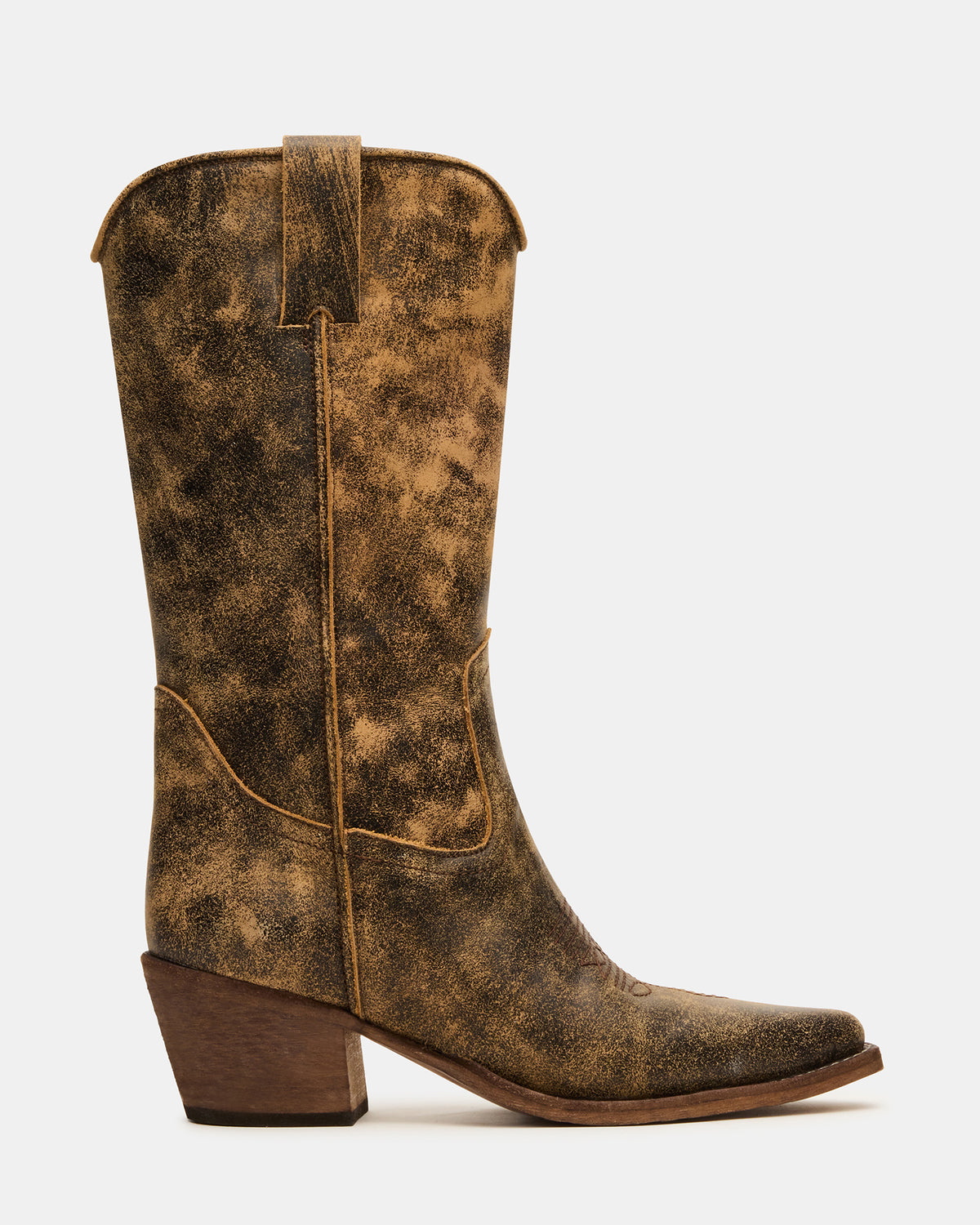 ALBANY Brown Distressed Pointed-Toe Women's Western Boot | Steve Madden US