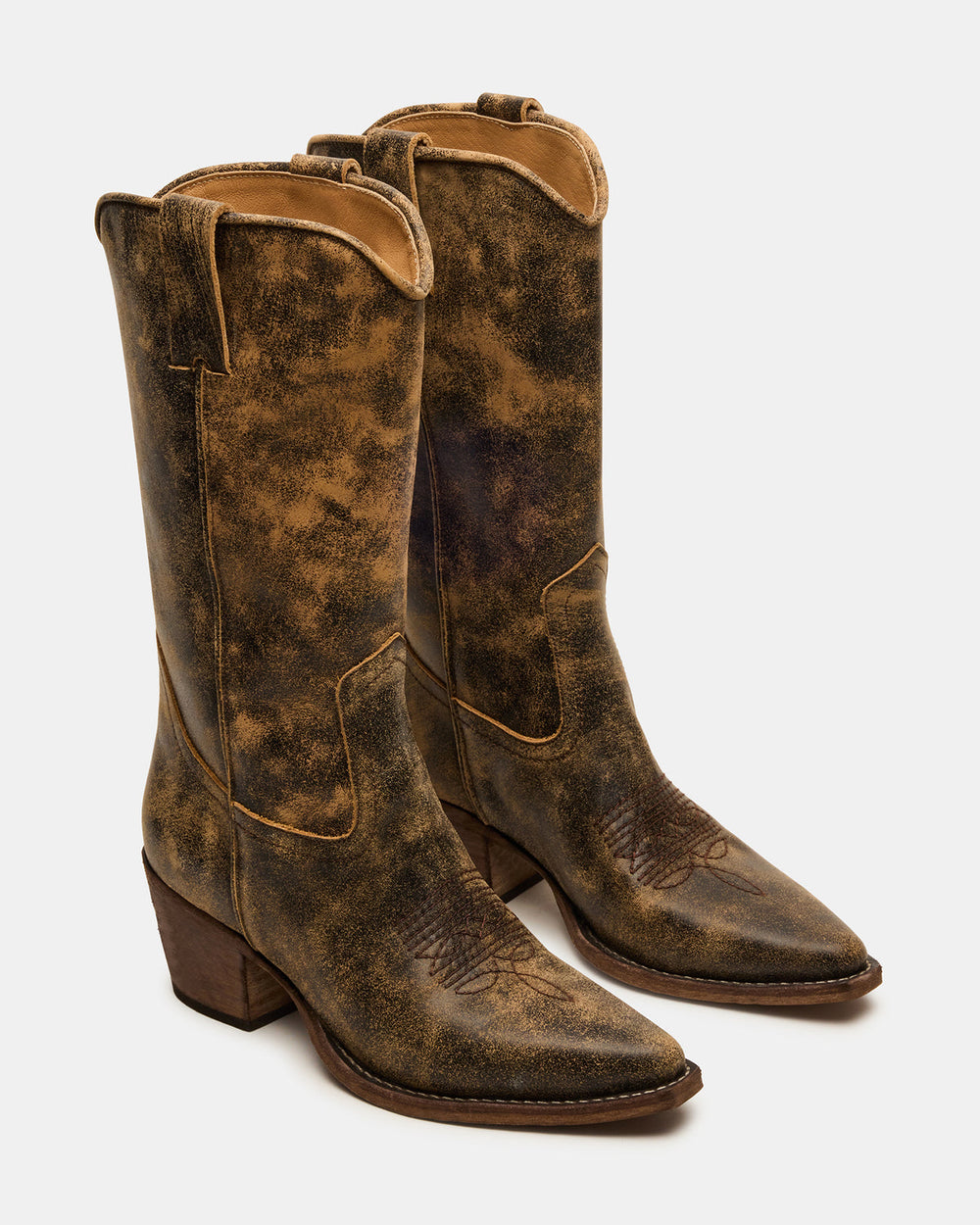 ALBANY Brown Distressed Pointed-Toe Women's Western Boot | Steve Madden US