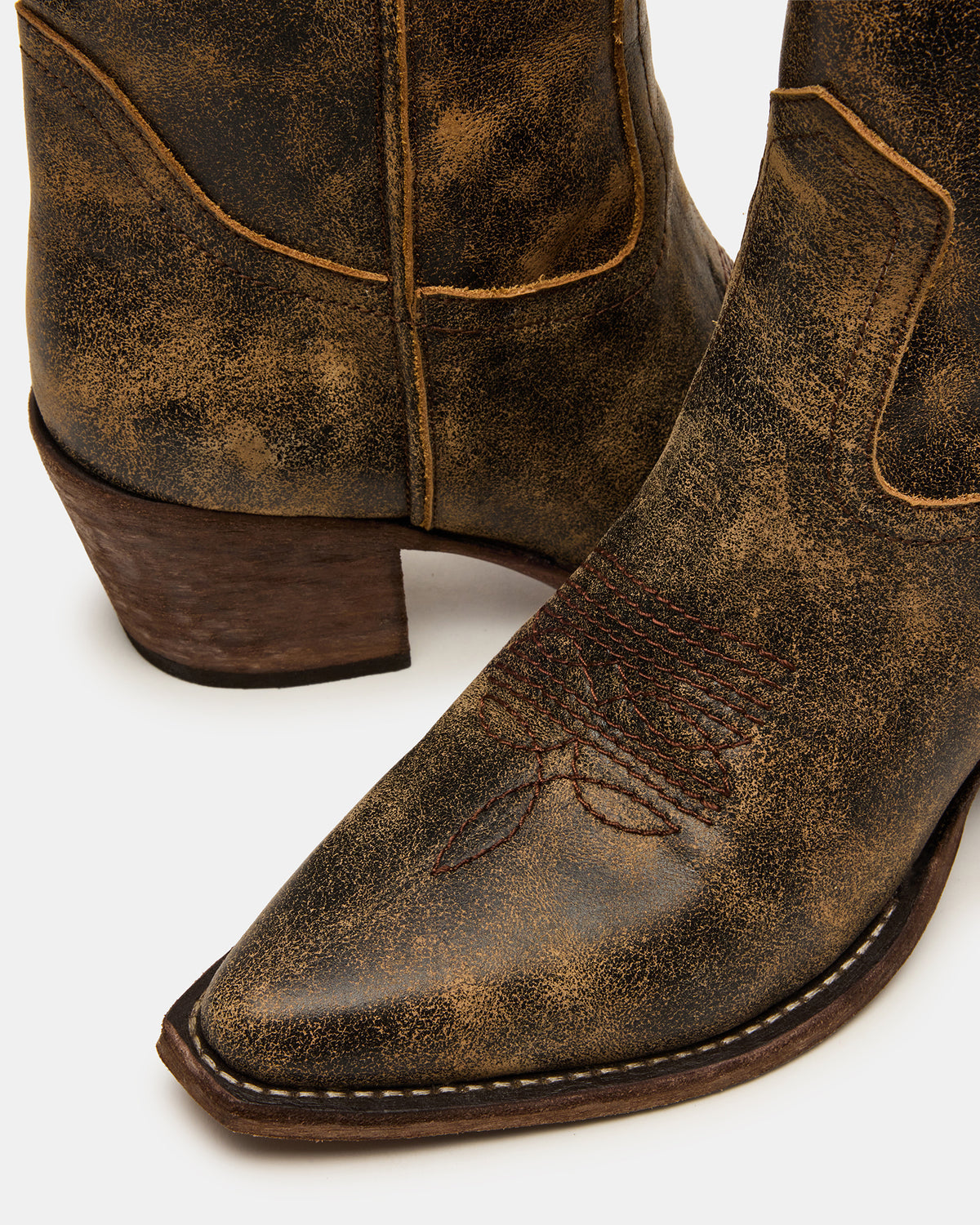 ALBANY Brown Distressed Pointed-Toe Women's Western Boot | Steve Madden US