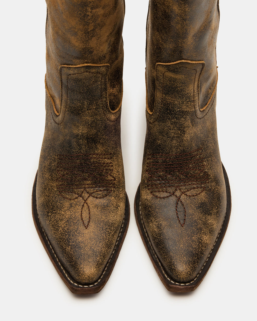 ALBANY Brown Distressed Pointed-Toe Women's Western Boot | Steve Madden US