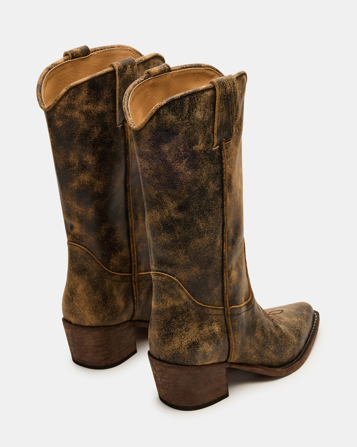 ALBANY Brown Distressed Pointed-Toe Women's Western Boot | Steve Madden US