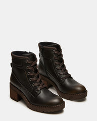 TUFF Dark Brown Lace-Up Block Heel Women's Ankle Boot | Steve Madden outlet