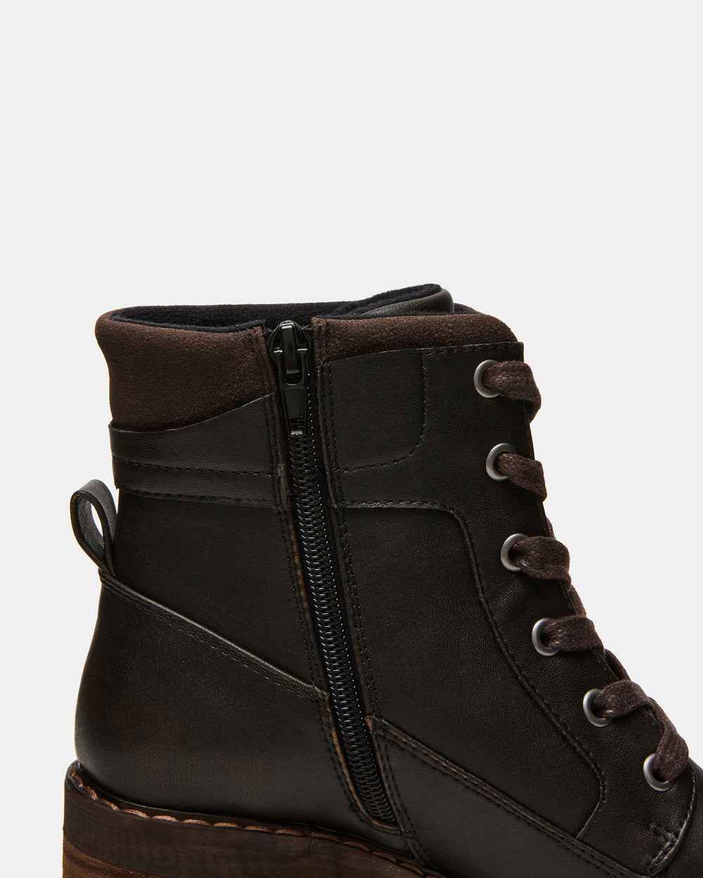 TUFF Dark Brown Lace-Up Block Heel Women's Ankle Boot | Steve Madden outlet
