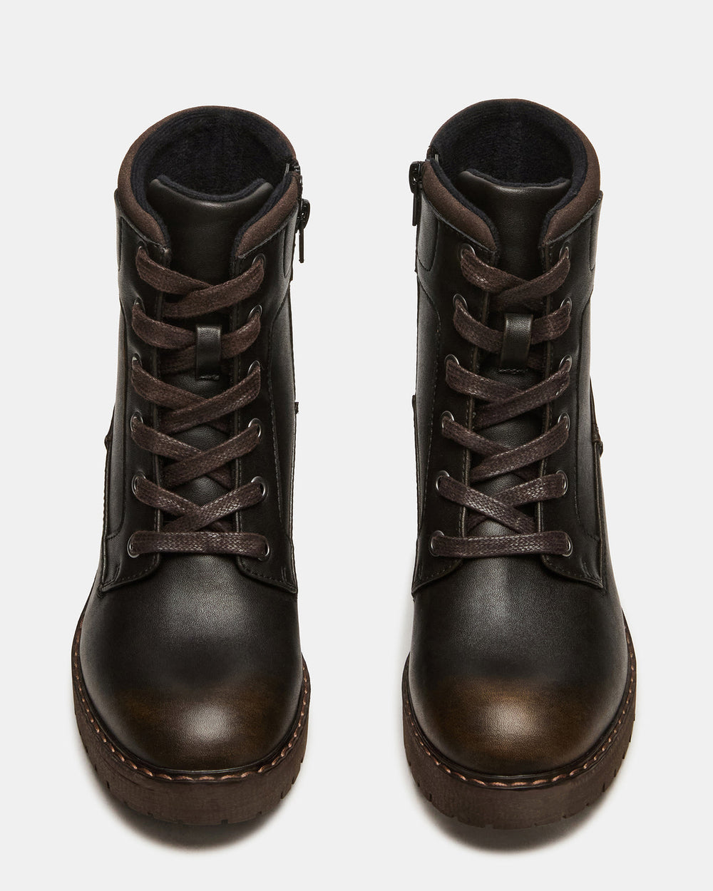TUFF Dark Brown Lace-Up Block Heel Women's Ankle Boot | Steve Madden outlet