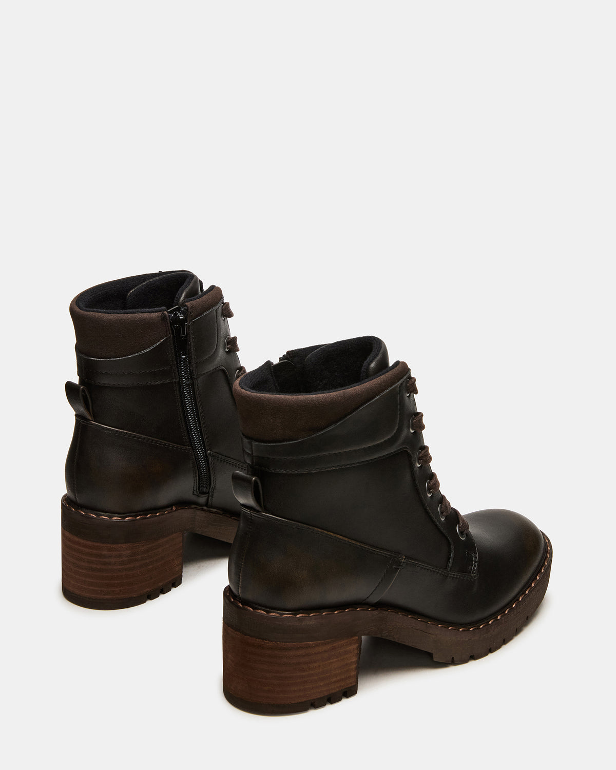 TUFF Dark Brown Lace-Up Block Heel Women's Ankle Boot | Steve Madden outlet