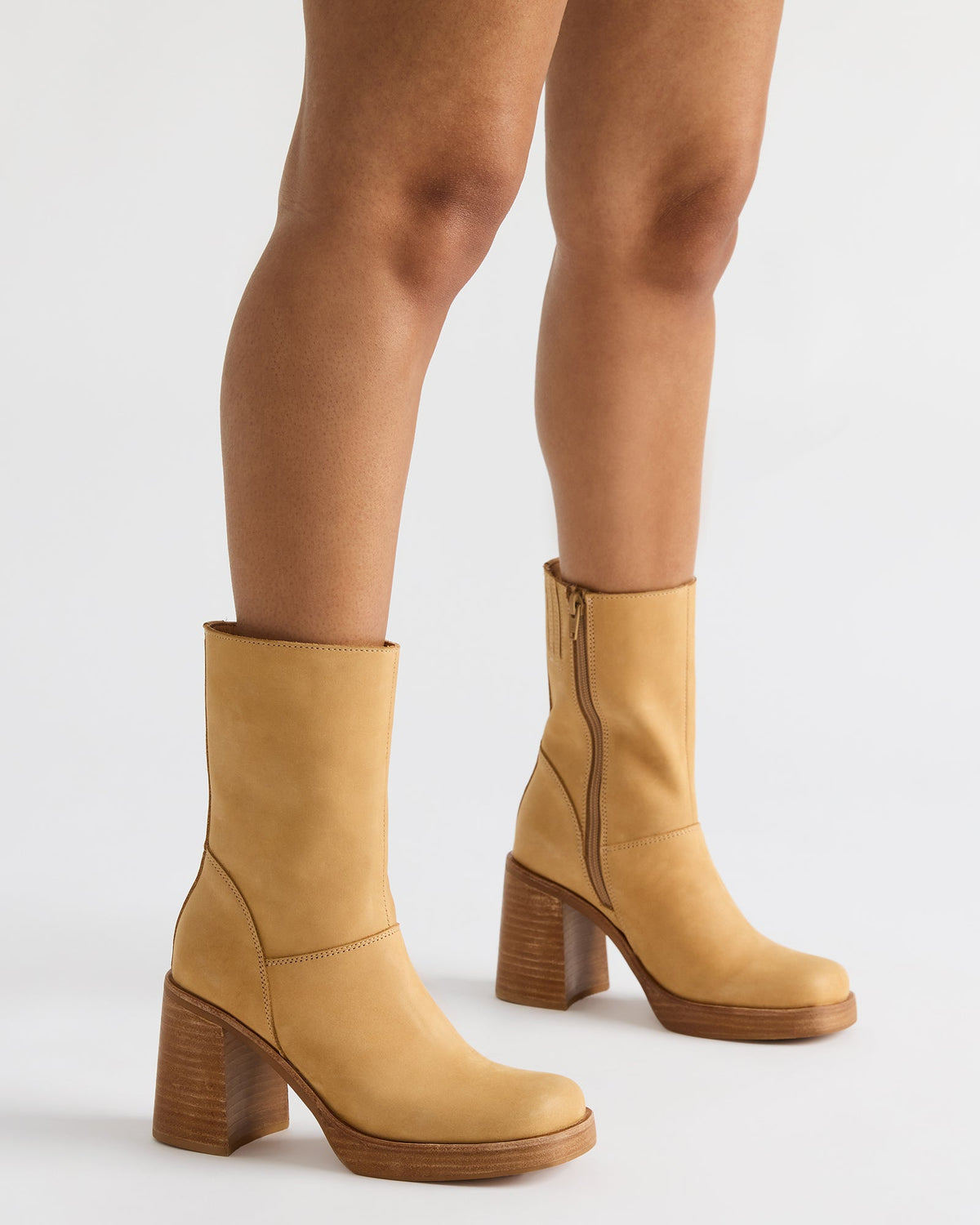 FUSION Banana Leather Square-Toe Block Heel Women's Ankle Boot | Steve Madden Sale