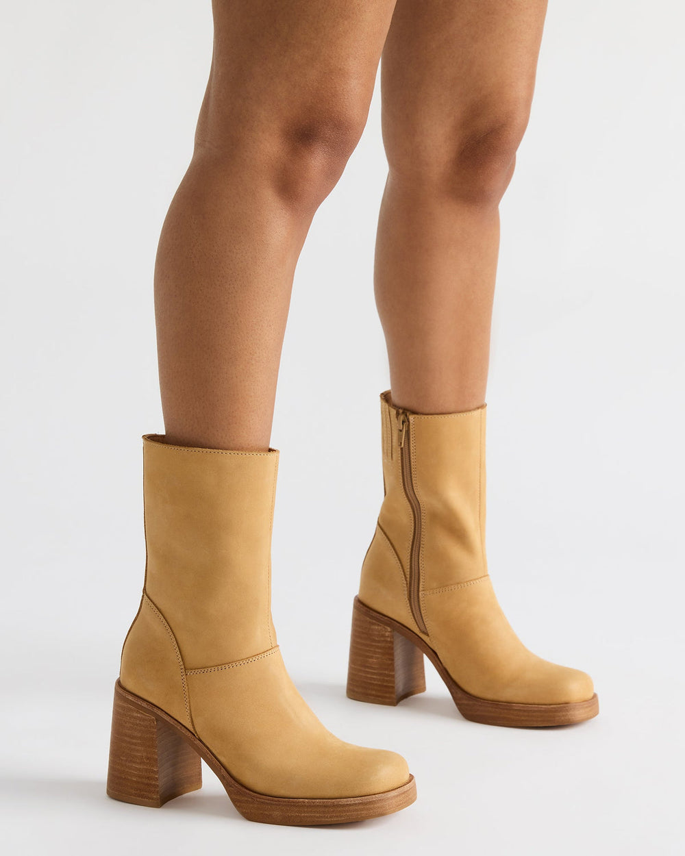 FUSION Banana Leather Square-Toe Block Heel Women's Ankle Boot | Steve Madden Sale