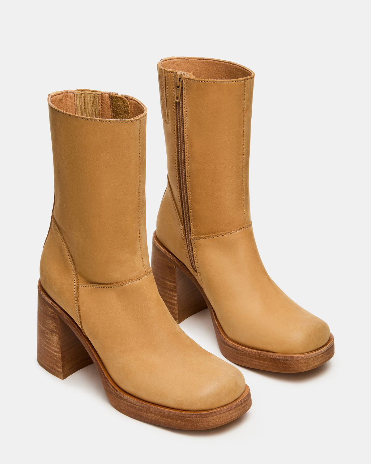 FUSION Banana Leather Square-Toe Block Heel Women's Ankle Boot | Steve Madden Sale