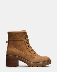 TUFF Taupe Lace-Up Block Heel Women's Ankle Boot | Steve Madden for Sale