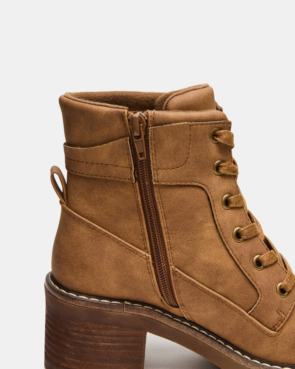 TUFF Taupe Lace-Up Block Heel Women's Ankle Boot | Steve Madden for Sale