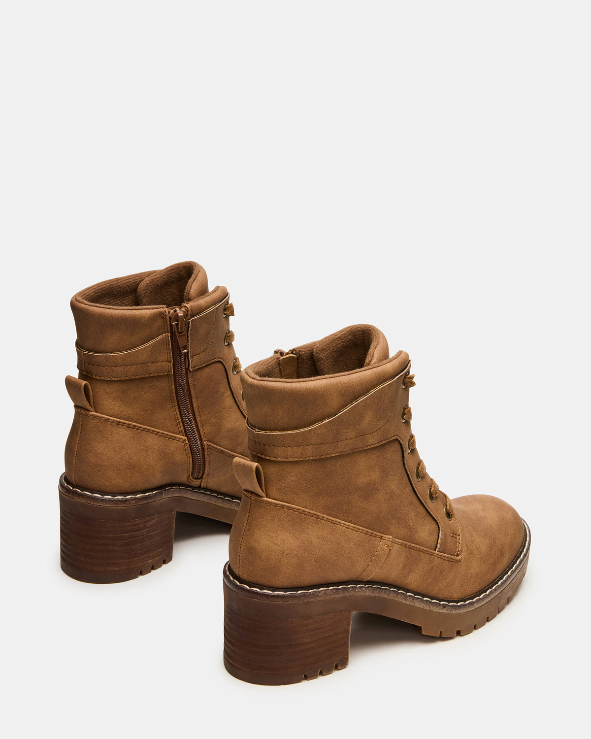 TUFF Taupe Lace-Up Block Heel Women's Ankle Boot | Steve Madden for Sale