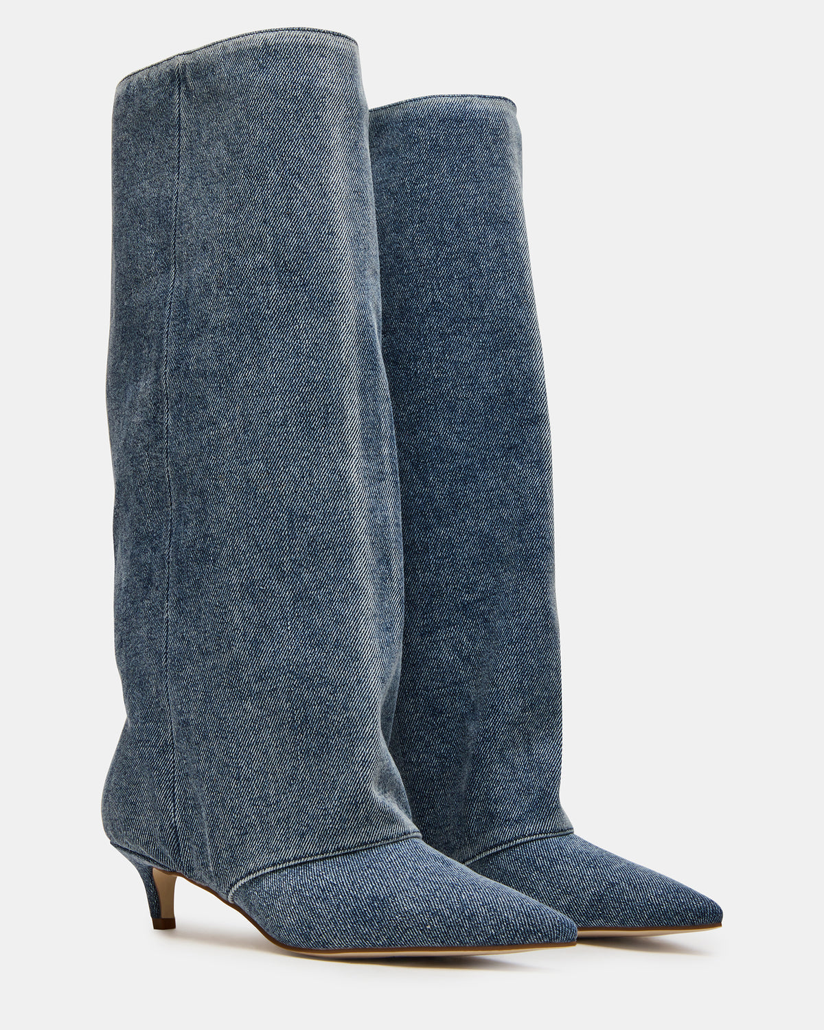 LUCA Denim Fabric Pointed-Toe Cuffed Kitten Heel Women's Boot | Steve Madden near me