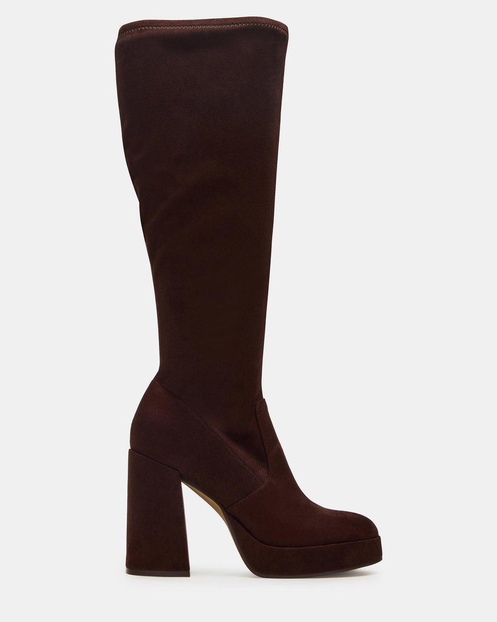 TWAIN Brown Wide Calf Knee-High Block Heel Women's Boot | Steve Madden on Sale