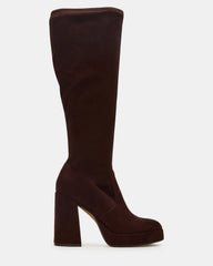 TWAIN Brown Wide Calf Knee-High Block Heel Women's Boot | Steve Madden on Sale
