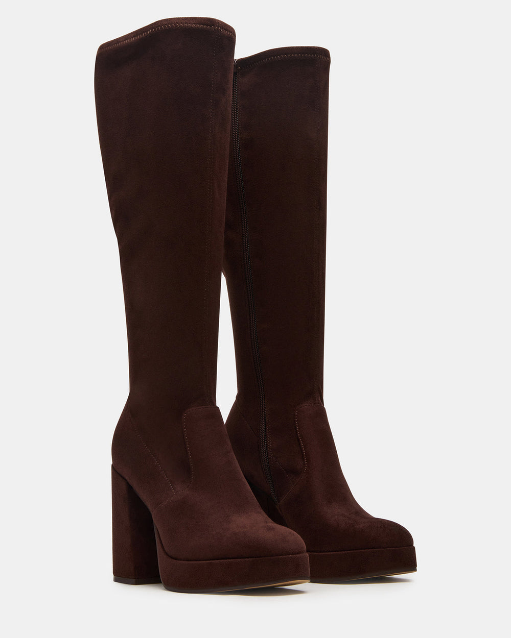 TWAIN Brown Wide Calf Knee-High Block Heel Women's Boot | Steve Madden on Sale
