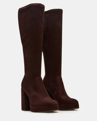 TWAIN Brown Wide Calf Knee-High Block Heel Women's Boot | Steve Madden on Sale