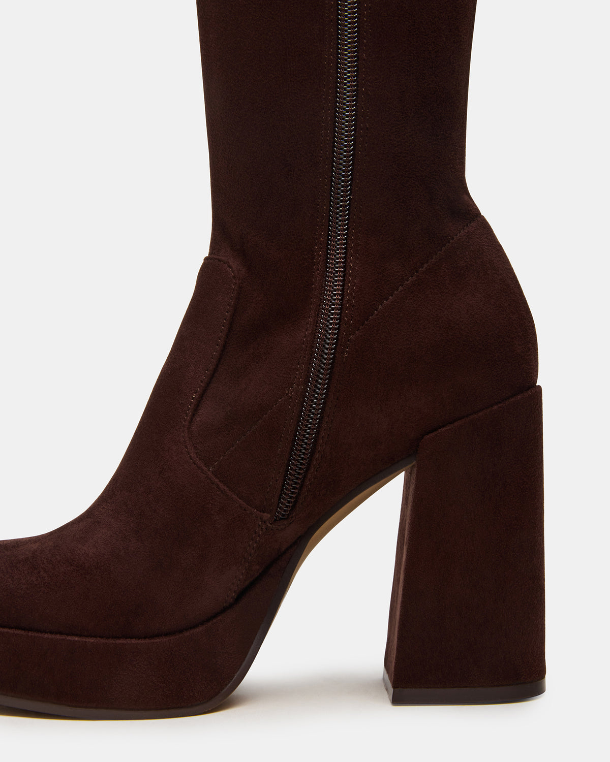 TWAIN Brown Wide Calf Knee-High Block Heel Women's Boot | Steve Madden on Sale