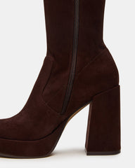 TWAIN Brown Wide Calf Knee-High Block Heel Women's Boot | Steve Madden on Sale