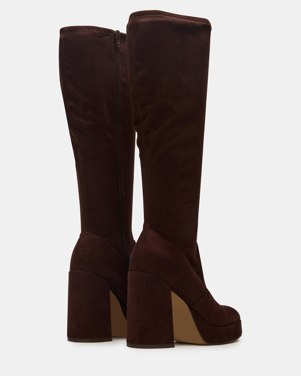TWAIN Brown Wide Calf Knee-High Block Heel Women's Boot | Steve Madden on Sale