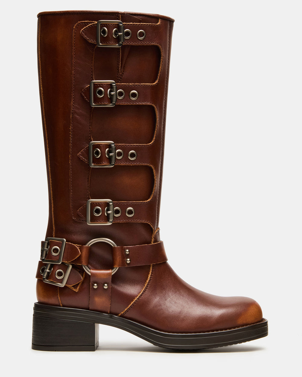ROCKY Cognac Distressed Knee-High Moto Women's Boot | Steve Madden online