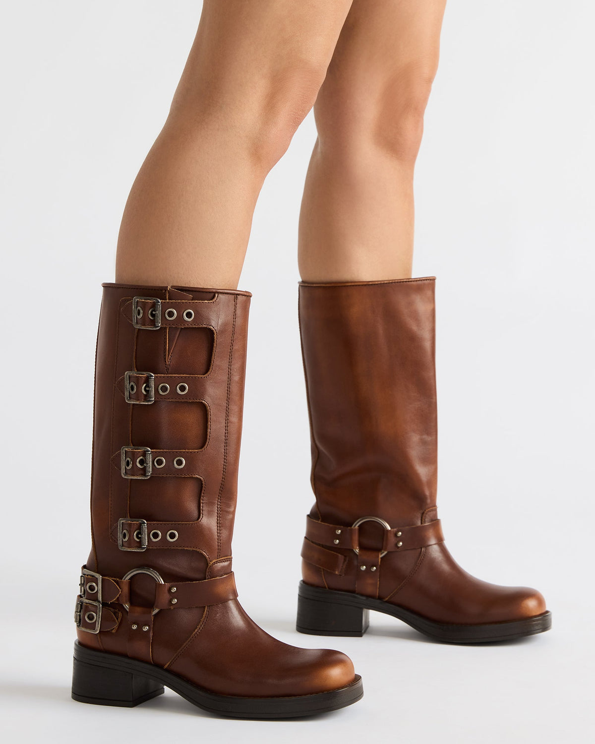 ROCKY Cognac Distressed Knee-High Moto Women's Boot | Steve Madden online