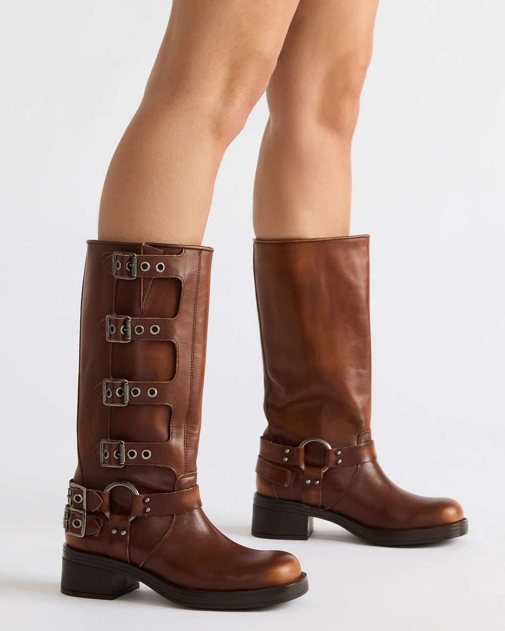 ROCKY Cognac Distressed Knee-High Moto Women's Boot | Steve Madden online