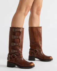 ROCKY Cognac Distressed Knee-High Moto Women's Boot | Steve Madden online