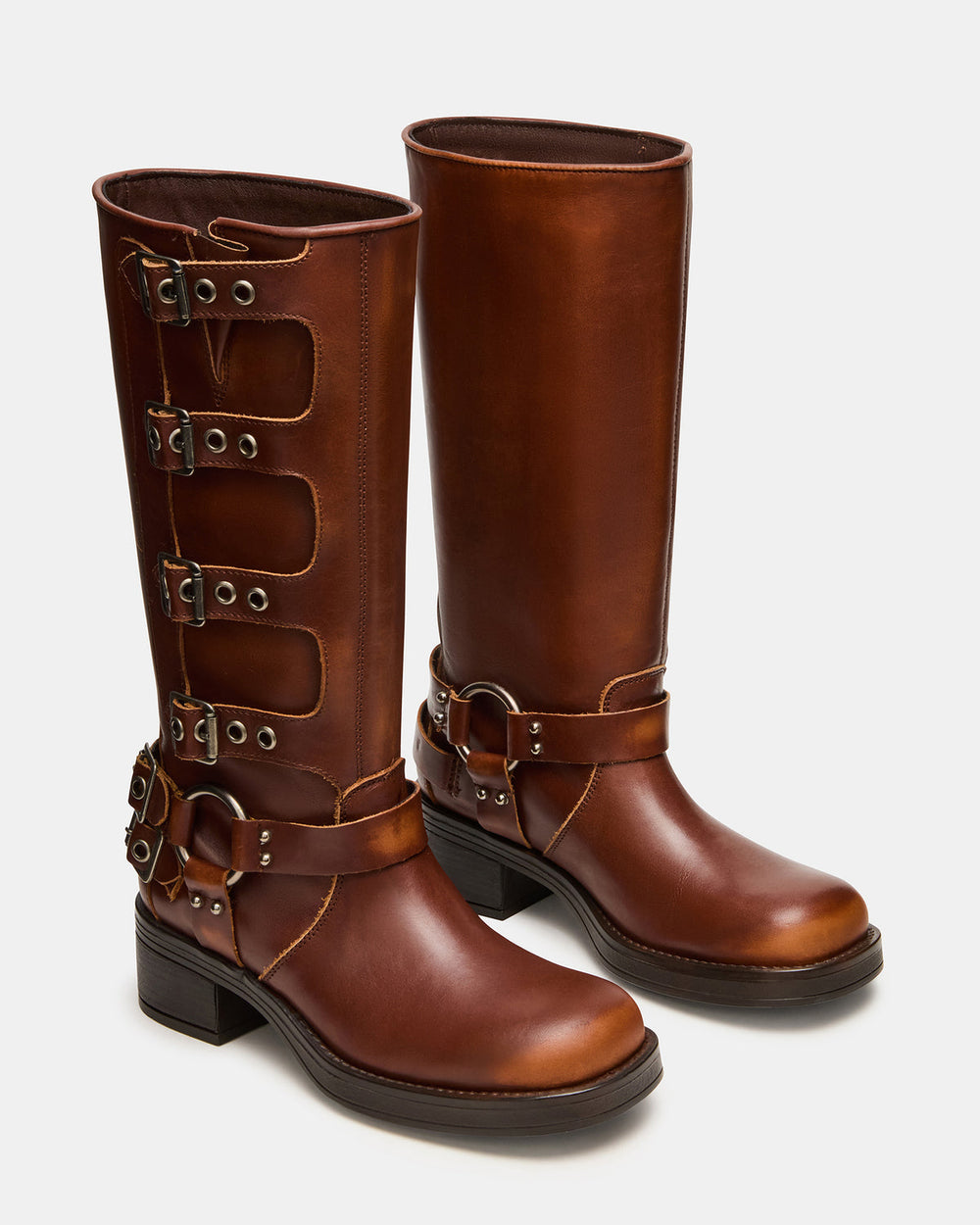 ROCKY Cognac Distressed Knee-High Moto Women's Boot | Steve Madden online