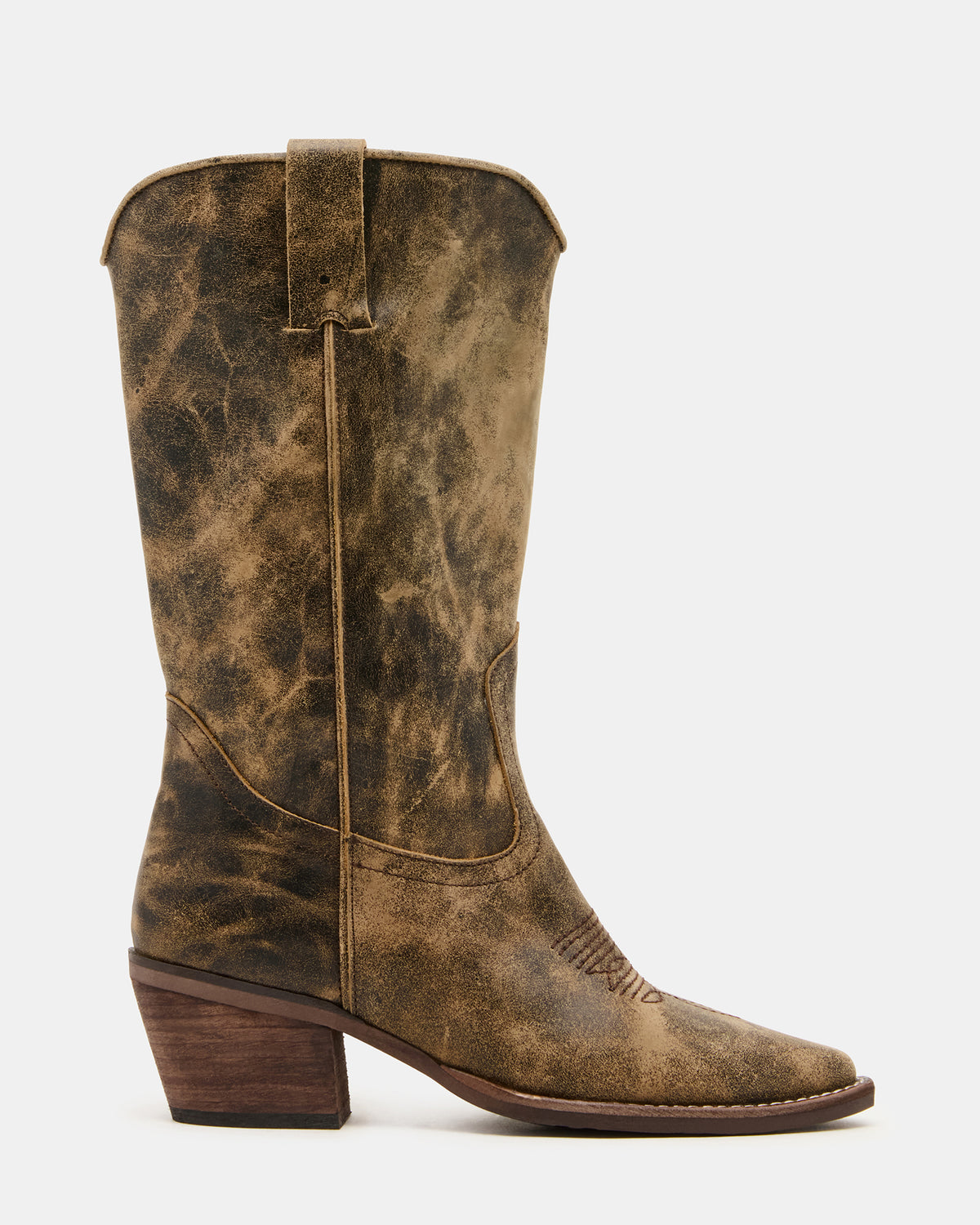 ALBANY Brown Distressed Wide Calf Pointed-Toe Women's Western Boot | Steve Madden outlet