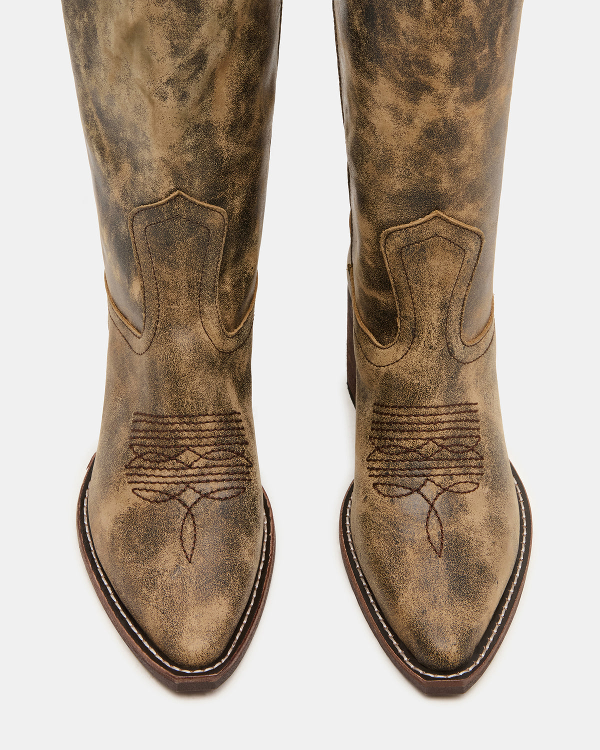 ALBANY Brown Distressed Wide Calf Pointed-Toe Women's Western Boot | Steve Madden outlet