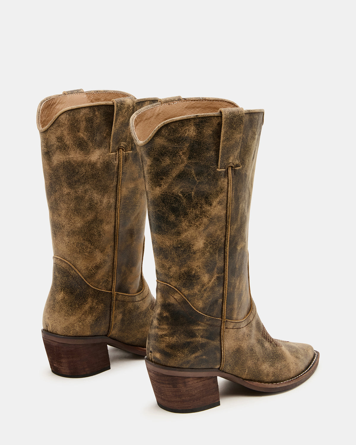 ALBANY Brown Distressed Wide Calf Pointed-Toe Women's Western Boot | Steve Madden outlet