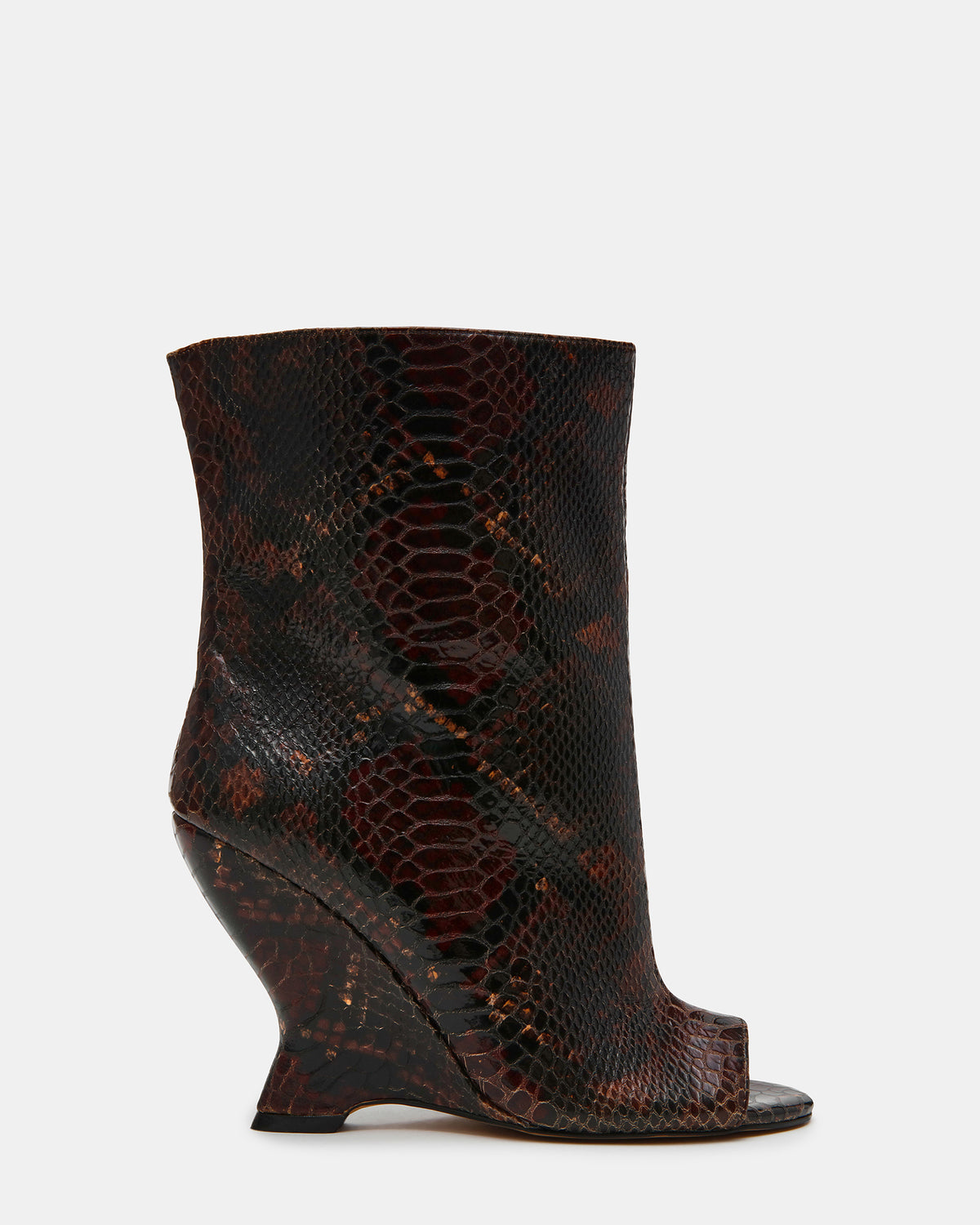 RYLIX Brown Snake Wedge Peep-Toe Women's Ankle Boot | Steve Madden Sale