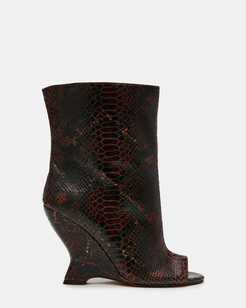 RYLIX Brown Snake Wedge Peep-Toe Women's Ankle Boot | Steve Madden Sale
