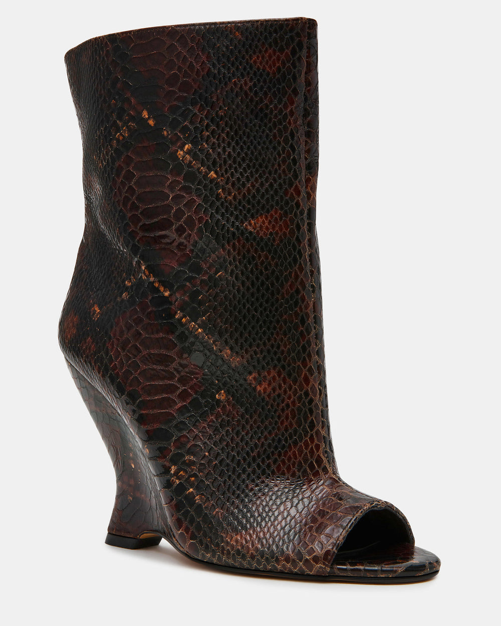 RYLIX Brown Snake Wedge Peep-Toe Women's Ankle Boot | Steve Madden Sale