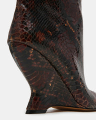RYLIX Brown Snake Wedge Peep-Toe Women's Ankle Boot | Steve Madden Sale