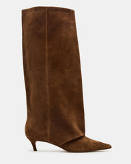 LUCA Chestnut Suede Pointed-Toe Cuffed Kitten Heel Women's Boot | Steve Madden on Sale