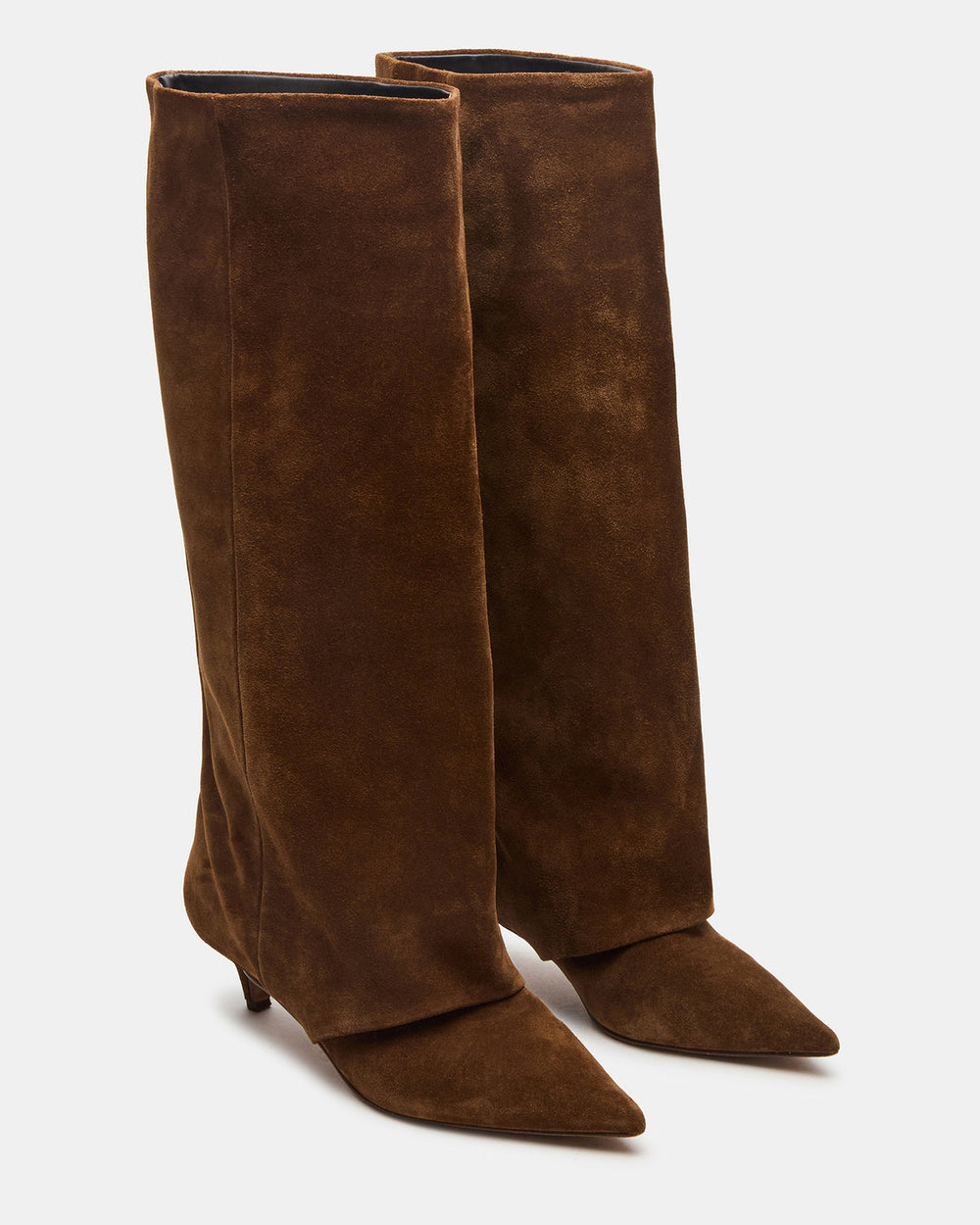 LUCA Chestnut Suede Pointed-Toe Cuffed Kitten Heel Women's Boot | Steve Madden on Sale