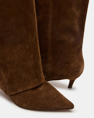 LUCA Chestnut Suede Pointed-Toe Cuffed Kitten Heel Women's Boot | Steve Madden on Sale